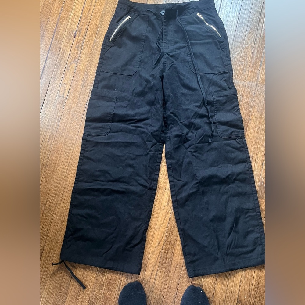 Black wide leg draw string pant